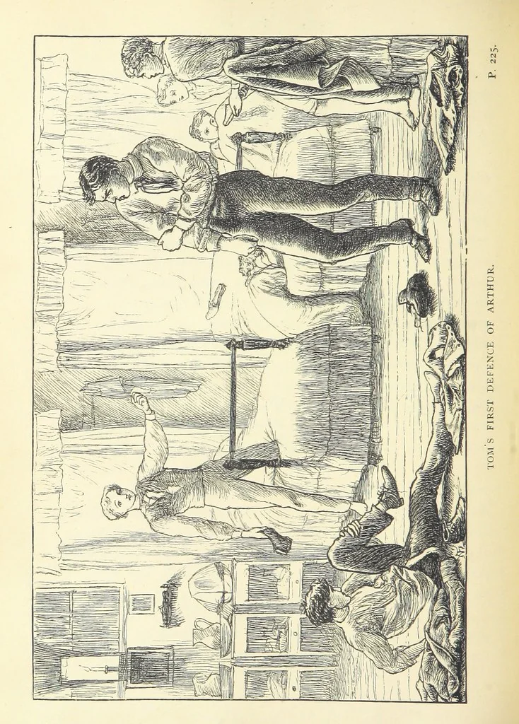 An illustration from Tom Brown's School Days. By an Old Boy [i.e. Thomas Hughes]. Third edition, 1869, leaf 274