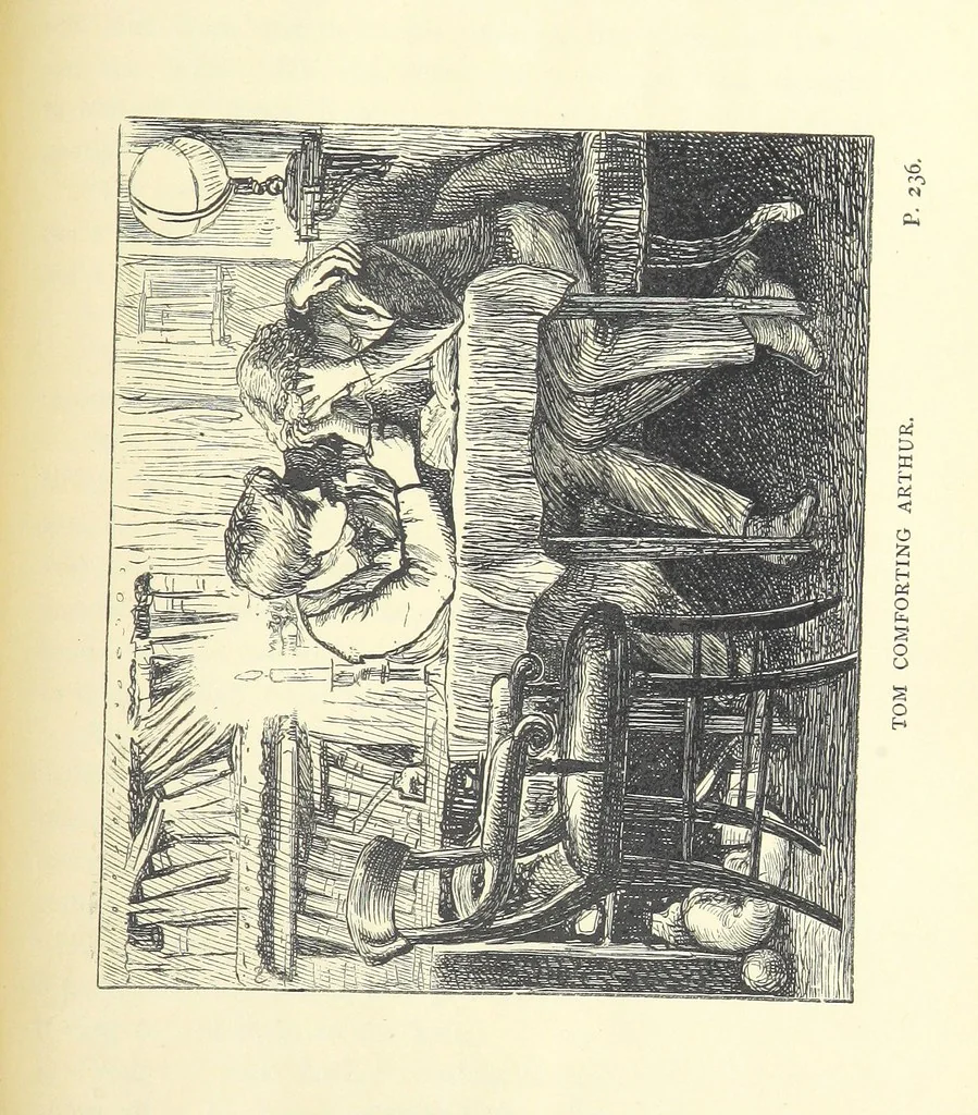 An illustration from Tom Brown's School Days. By an Old Boy [i.e. Thomas Hughes]. Third edition, 1869, leaf 287