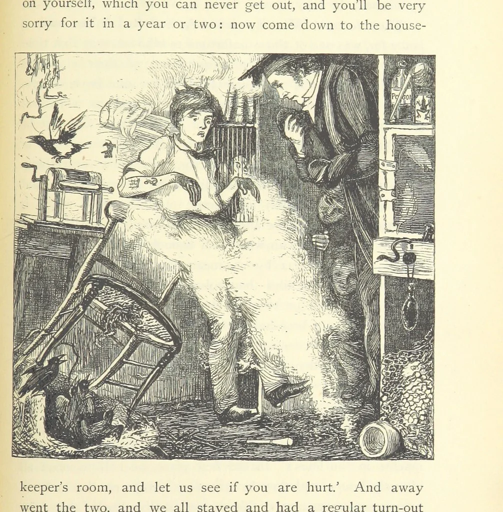 An illustration from Tom Brown's School Days. By an Old Boy [i.e. Thomas Hughes]. Third edition, 1869, leaf 301