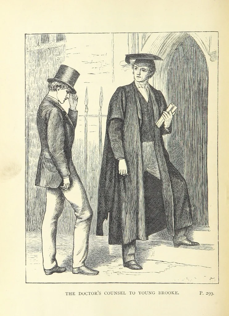 An illustration from Tom Brown's School Days. By an Old Boy [i.e. Thomas Hughes]. Third edition, 1869, leaf 356