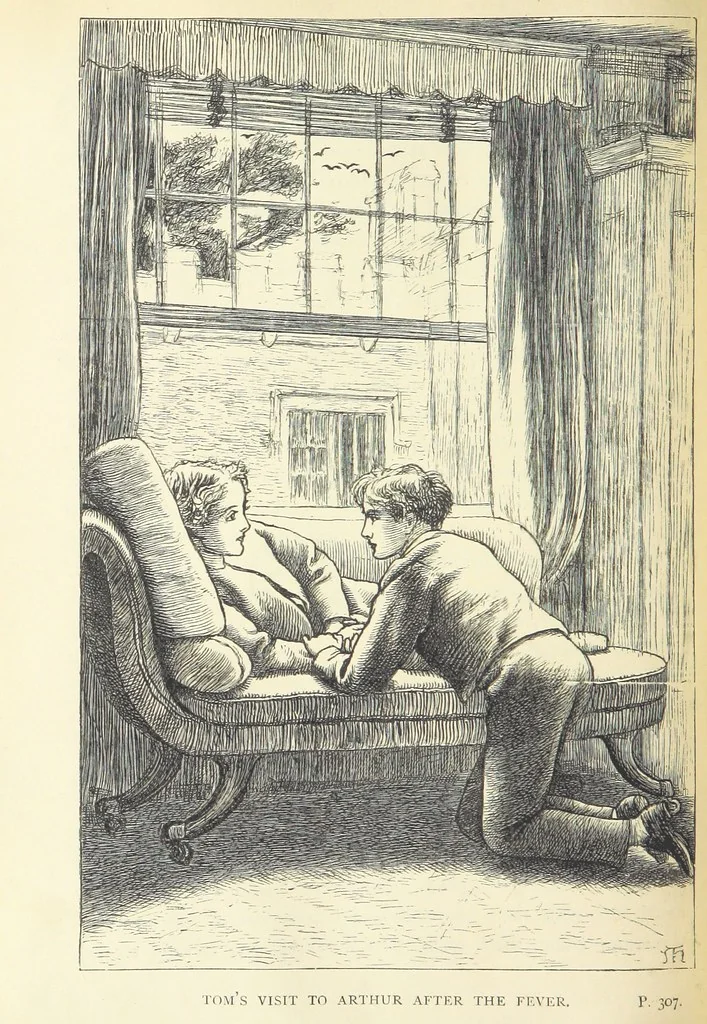 An illustration from Tom Brown's School Days. By an Old Boy [i.e. Thomas Hughes]. Third edition, 1869, leaf 366