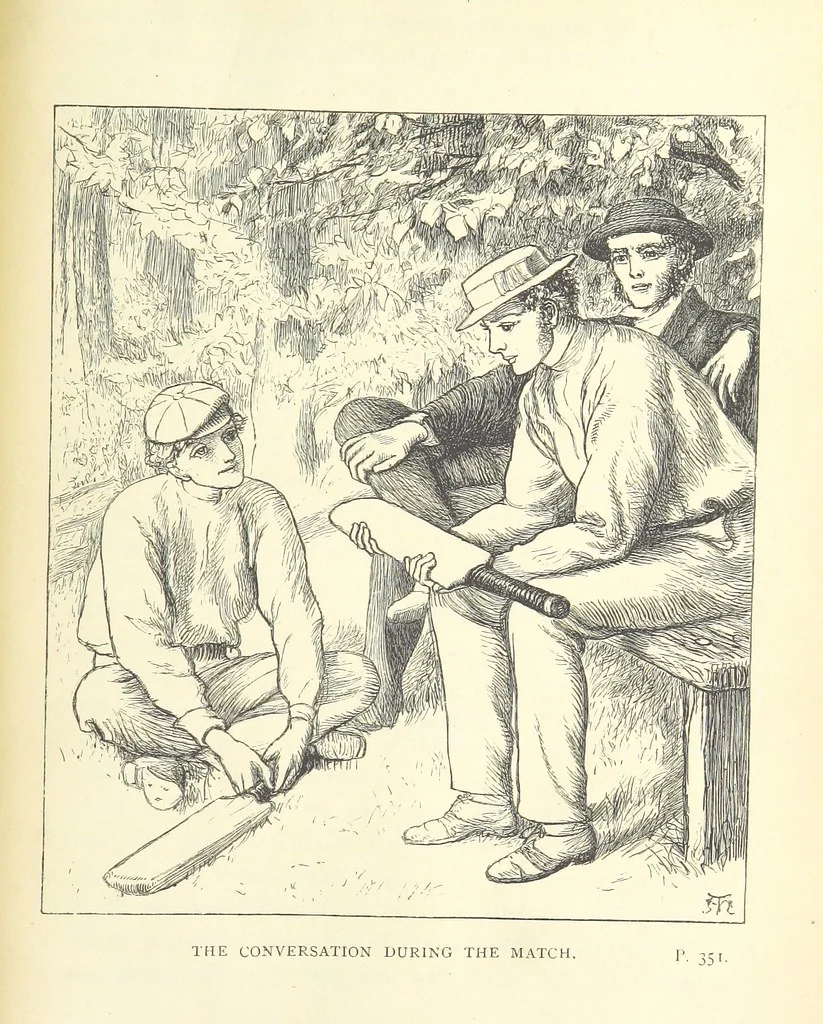 An illustration from Tom Brown's School Days. By an Old Boy [i.e. Thomas Hughes]. Third edition, 1869, leaf 415