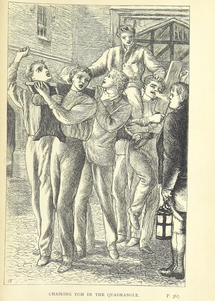 An illustration from Tom Brown's School Days. By an Old Boy [i.e. Thomas Hughes]. Third edition, 1869, leaf 435