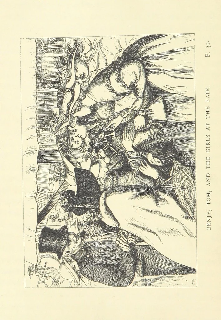 An illustration from Tom Brown's School Days. By an Old Boy [i.e. Thomas Hughes]. Third edition, 1869, leaf 60