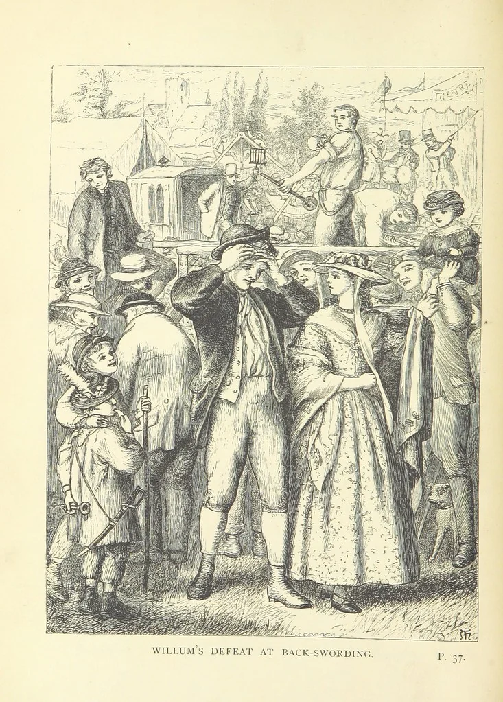 An illustration from Tom Brown's School Days. By an Old Boy [i.e. Thomas Hughes]. Third edition, 1869, leaf 68