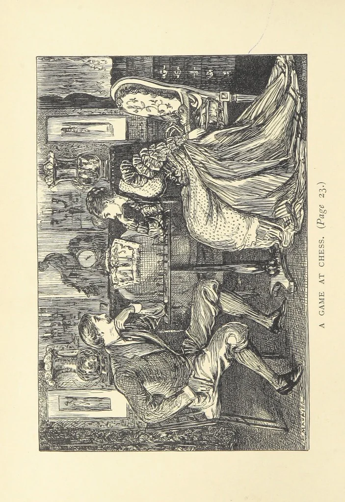 An illustration from Songs of Many Seasons ... Illustrated by G. Du Maurier, Walter Crane, etc, 1876, leaf 8