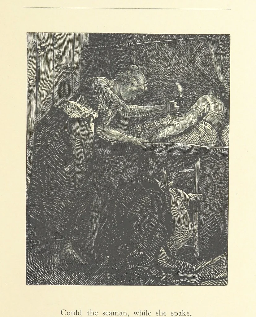 An illustration from North Coast and other poems ... With illustrations by J. Wolf, T. Dalziel [and others] ... Engraved by the Brothers Dalziel, 1868, leaf 49