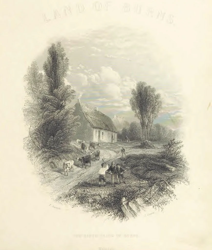An illustration from The Poems, Letters, and Land of Robert Burns: illustrated by W. H. Bartlett, T. Allom, and other artists. With a new memoir of the poet, and notices, critical and biographical, of his works, by Allan Cunningham, 1840, leaf 9