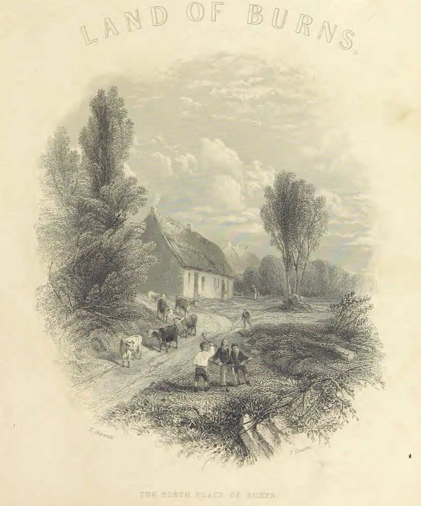 An illustration from The Poems, Letters, and Land of Robert Burns: illustrated by W. H. Bartlett, T. Allom, and other artists. With a new memoir of the poet, and notices, critical and biographical, of his works, by Allan Cunningham, 1840, leaf 9