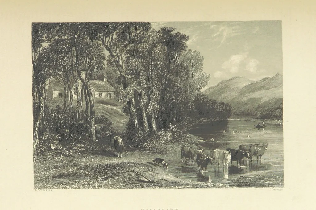 An illustration from The Works of Robert Burns; with Dr. Currie's memoir of the poet, and an essay on his genius and character, by Professor Wilson. Also numerous notes, annotations, and appendices. Embellished by eighty-one portraits and landscape illustrations, 1843, leaf 217