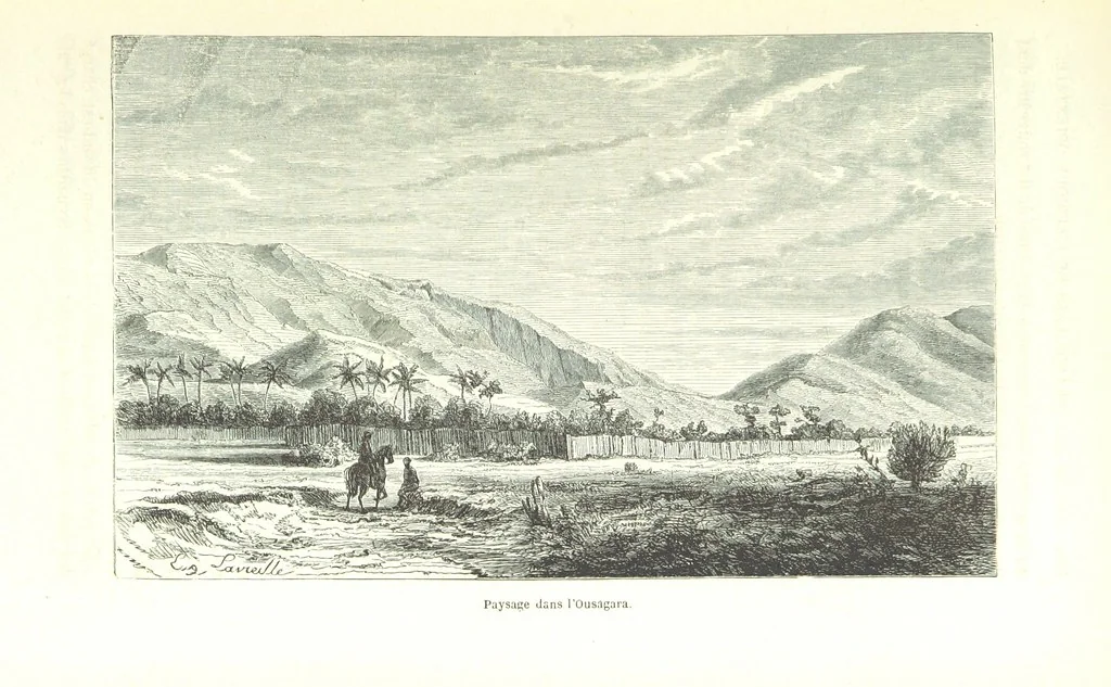 An illustration from Voyage aux grands lacs de l'Afrique Orientale ... Ouvrage traduit ... par Mme H. Loreau, et illustré de 37 vignettes, 1862, leaf 221