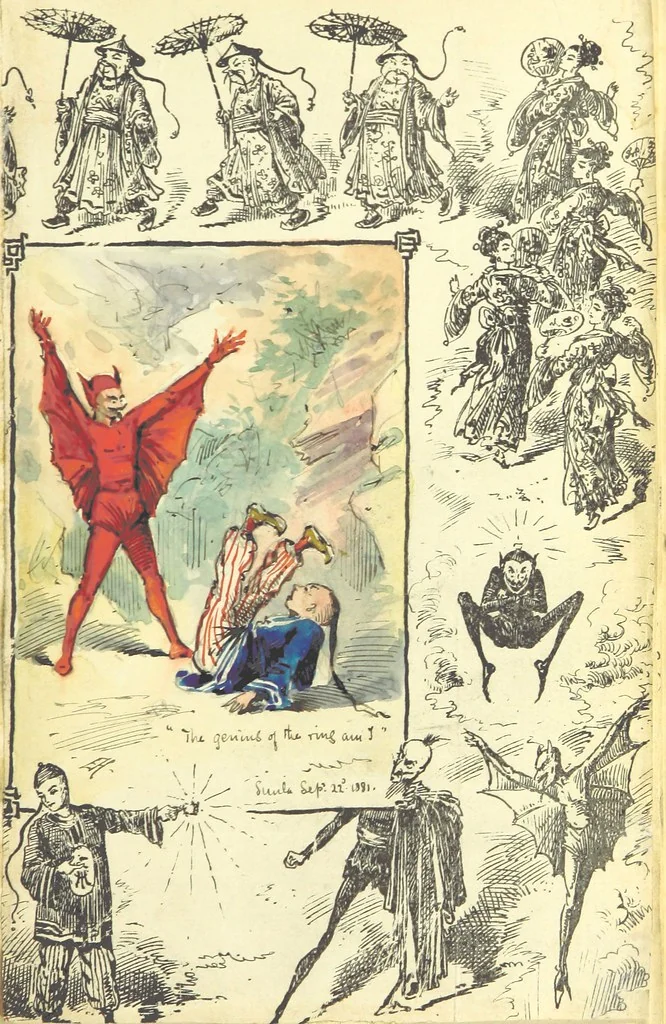 An illustration from Aladdin; or, the Wonderful scamp! An original burlesque extravaganza, in one act. [In verse, 1882, leaf 39