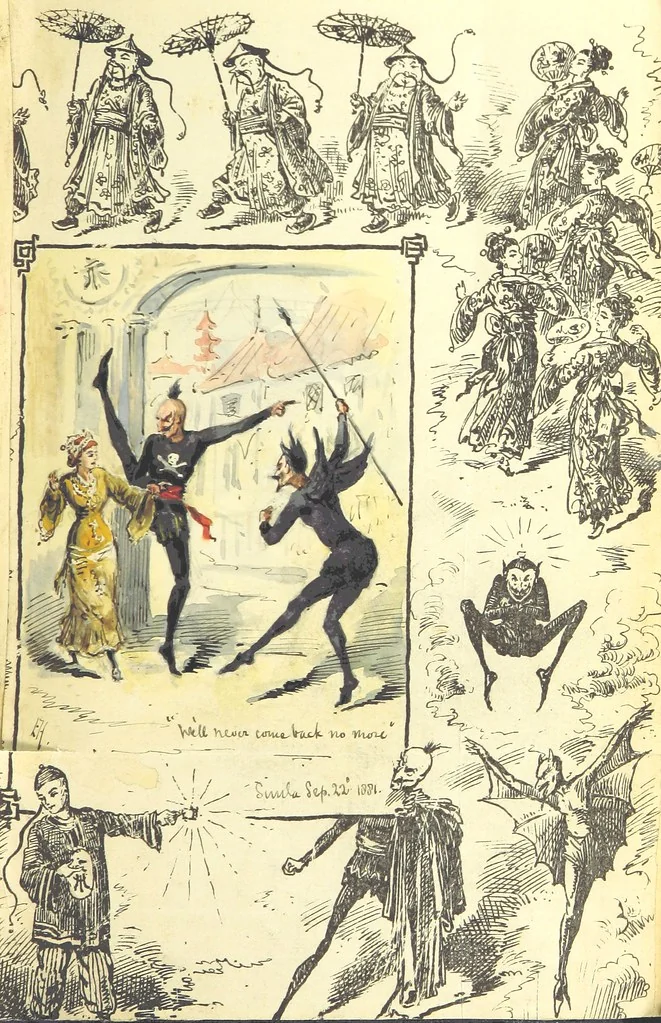 An illustration from Aladdin; or, the Wonderful scamp! An original burlesque extravaganza, in one act. [In verse, 1882, leaf 65