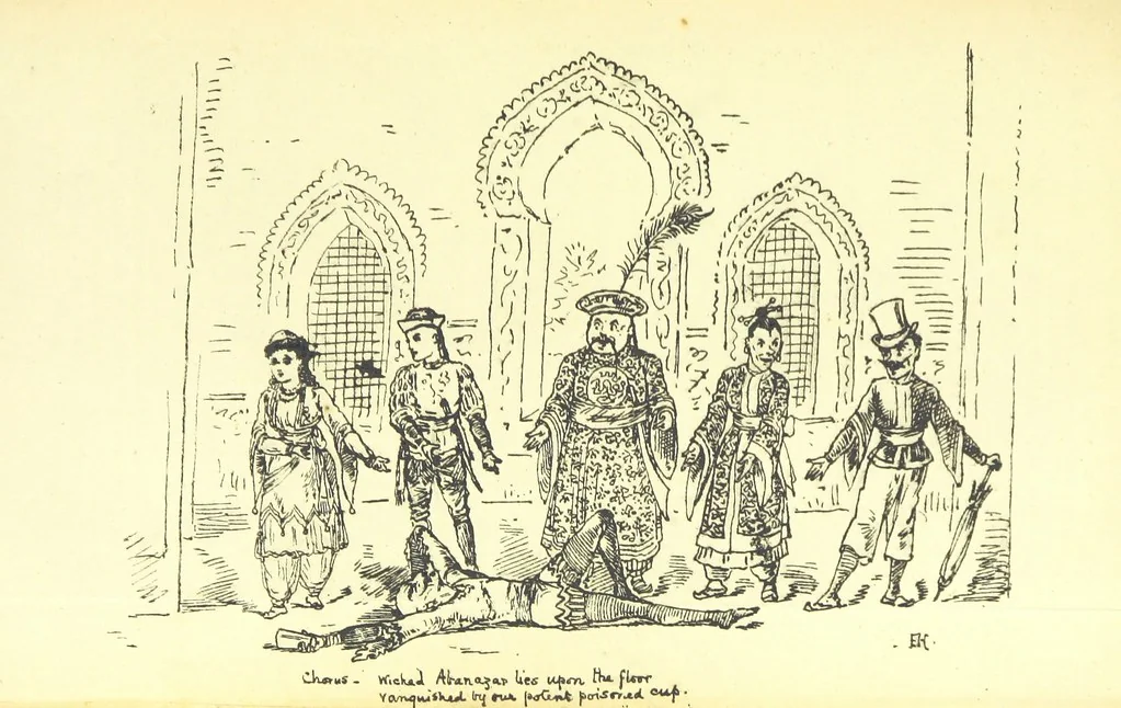 An illustration from Aladdin; or, the Wonderful scamp! An original burlesque extravaganza, in one act. [In verse, 1882, leaf 79