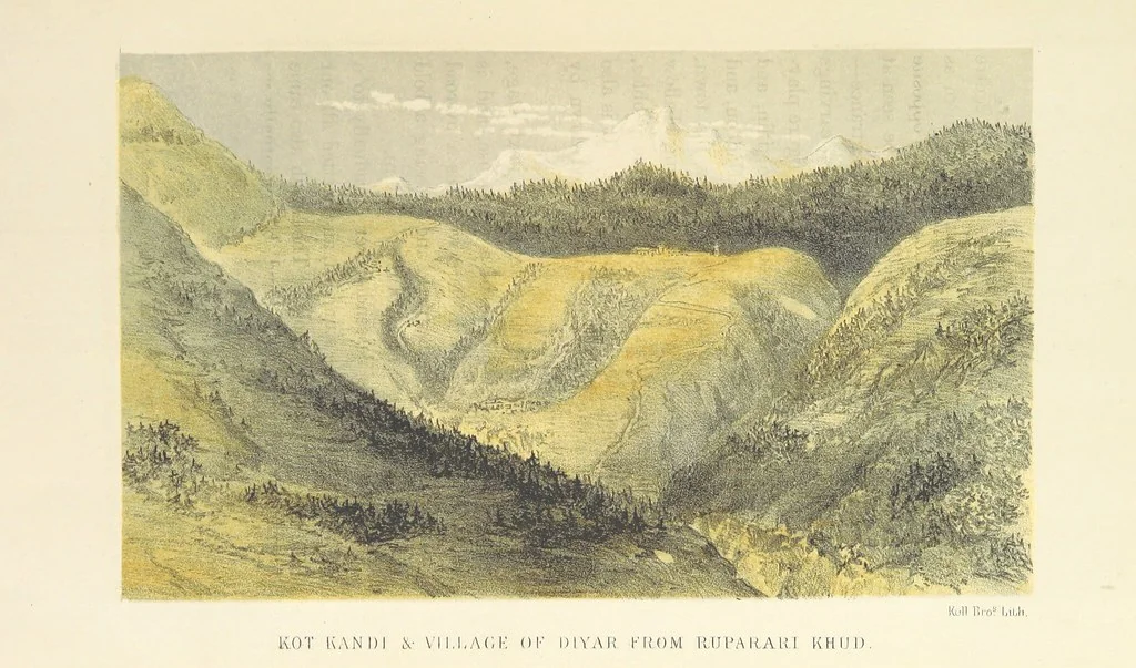 An illustration from Kulu: its beauties, antiquities and silver mines, including a trip over the Snowy Range and glaciers. By the author of “Notes on the Mineral Wealth of India” [i.e. J. Calvert], 1873, leaf 183