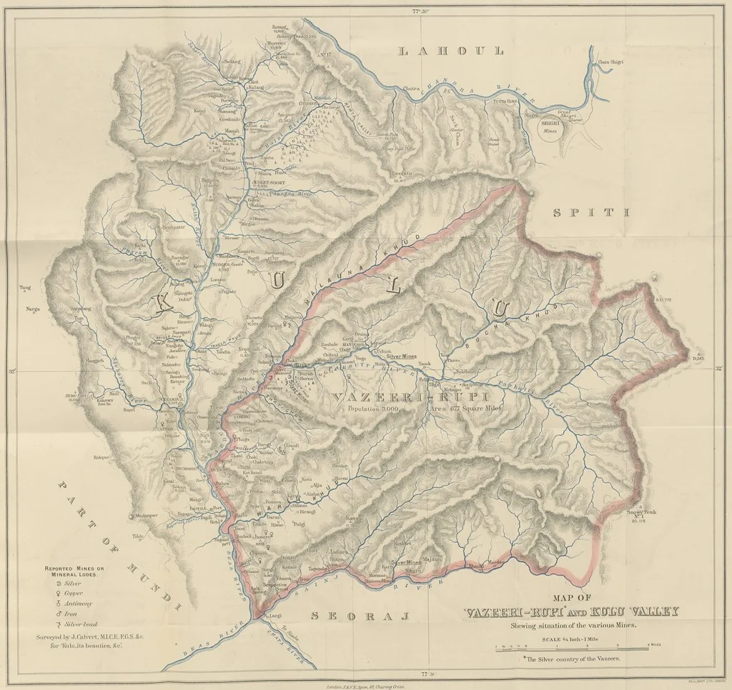 An illustration from Kulu: its beauties, antiquities and silver mines, including a trip over the Snowy Range and glaciers. By the author of “Notes on the Mineral Wealth of India” [i.e. J. Calvert], 1873, leaf 187