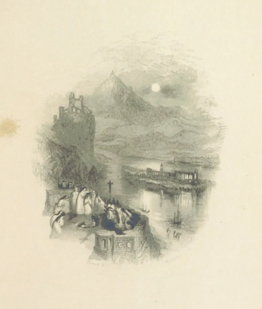 An illustration from The Poetical Works of Thomas Campbell. Illustrated by twenty vignettes from designs by Turner, and thirty-seven woodcuts from designs by Harvey. [With a portrait, 1843, leaf 215