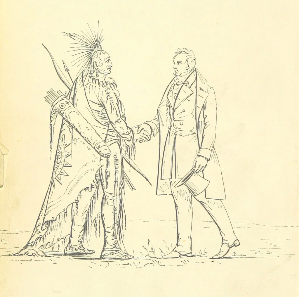 An illustration from Catlin's Notes of Eight Years' Travels and Residence in Europe, with the North American Indian Collection. With anecdotes and incidents of the travels and adventures of three different parties of American Indians, whom he introduced to the Courts of England, France and Belgium, 1848, leaf 12
