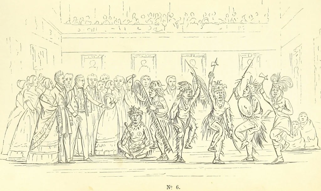An illustration from Catlin's Notes of Eight Years' Travels and Residence in Europe, with the North American Indian Collection. With anecdotes and incidents of the travels and adventures of three different parties of American Indians, whom he introduced to the Courts of England, France and Belgium, 1848, leaf 173