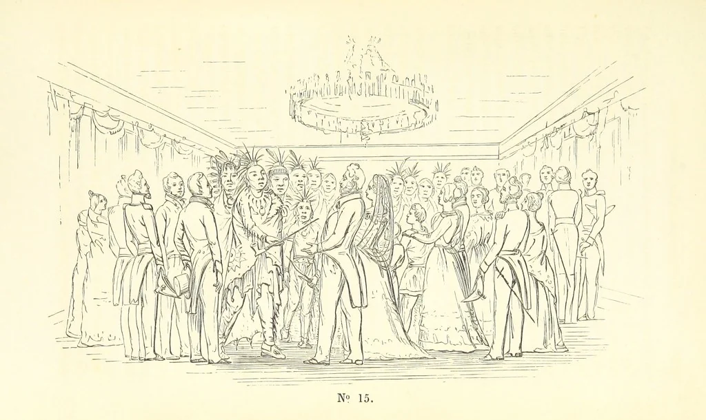 An illustration from Catlin's Notes of Eight Years' Travels and Residence in Europe, with the North American Indian Collection. With anecdotes and incidents of the travels and adventures of three different parties of American Indians, whom he introduced to the Courts of England, France and Belgium, 1848, leaf 573