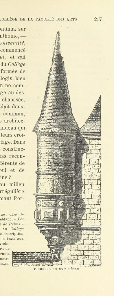 An illustration from Histoire du Collège des Bons-Enfants de l'Université de Reims depuis son origine jusqu'à ses récentes transformations ... Édition ornée de plans, gravures et vignettes, etc, 1885, leaf 239