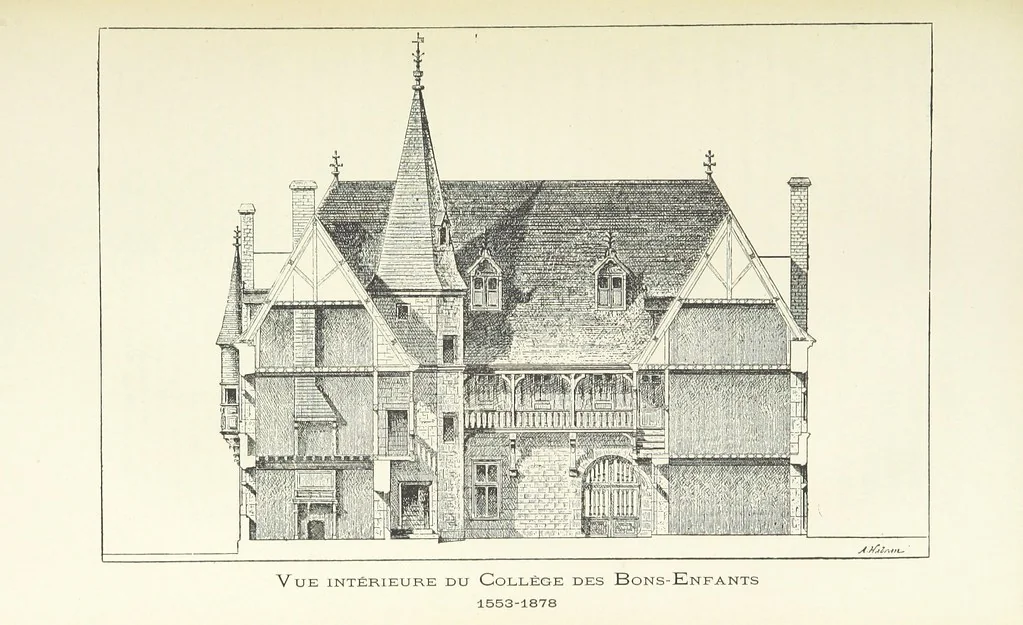 An illustration from Histoire du Collège des Bons-Enfants de l'Université de Reims depuis son origine jusqu'à ses récentes transformations ... Édition ornée de plans, gravures et vignettes, etc, 1885, leaf 241