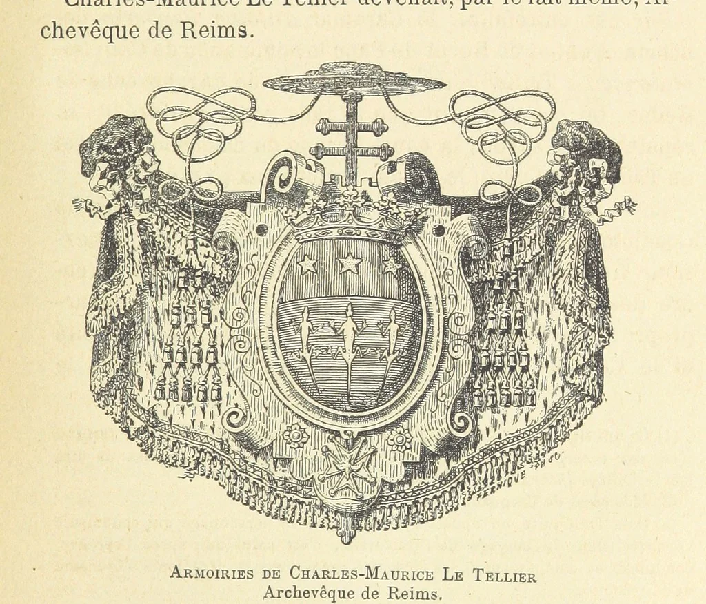 An illustration from Histoire du Collège des Bons-Enfants de l'Université de Reims depuis son origine jusqu'à ses récentes transformations ... Édition ornée de plans, gravures et vignettes, etc, 1885, leaf 455