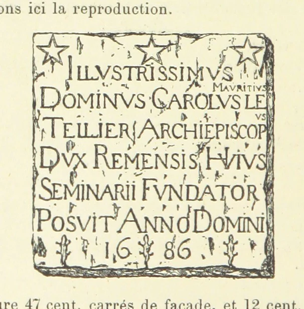 An illustration from Histoire du Collège des Bons-Enfants de l'Université de Reims depuis son origine jusqu'à ses récentes transformations ... Édition ornée de plans, gravures et vignettes, etc, 1885, leaf 470