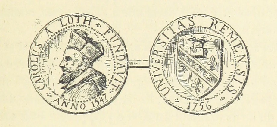 An illustration from Histoire du Collège des Bons-Enfants de l'Université de Reims depuis son origine jusqu'à ses récentes transformations ... Édition ornée de plans, gravures et vignettes, etc, 1885, leaf 577