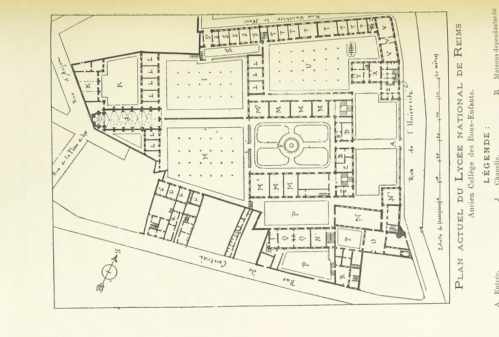 An illustration from Histoire du Collège des Bons-Enfants de l'Université de Reims depuis son origine jusqu'à ses récentes transformations ... Édition ornée de plans, gravures et vignettes, etc, 1885, leaf 680