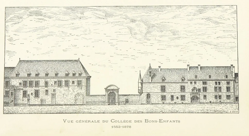 An illustration from Histoire du Collège des Bons-Enfants de l'Université de Reims depuis son origine jusqu'à ses récentes transformations ... Édition ornée de plans, gravures et vignettes, etc, 1885, leaf 8