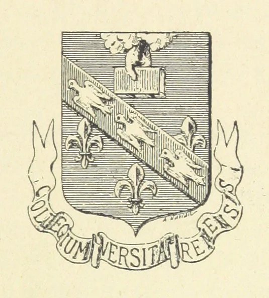 An illustration from Histoire du Collège des Bons-Enfants de l'Université de Reims depuis son origine jusqu'à ses récentes transformations ... Édition ornée de plans, gravures et vignettes, etc, 1885, leaf 9
