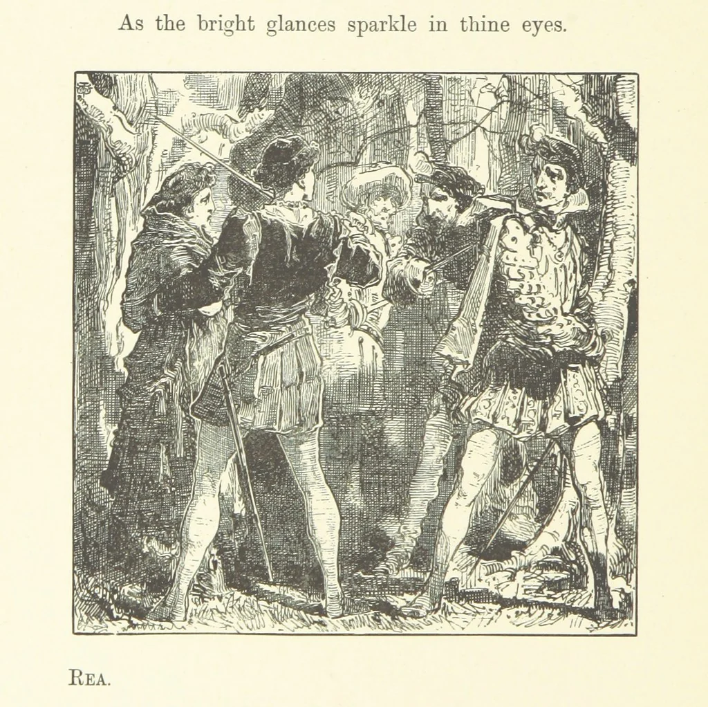 An illustration from Logroño. A metric drama in two acts ... With twenty-nine illustrations by T. Walter Wilson, 1877, leaf 42