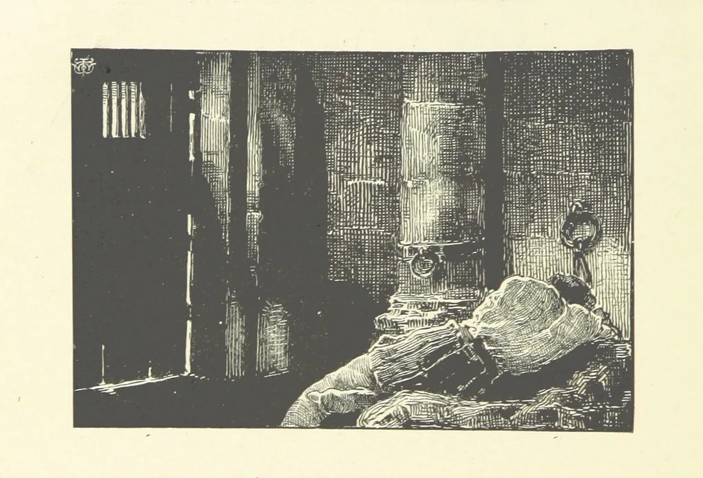 An illustration from Logroño. A metric drama in two acts ... With twenty-nine illustrations by T. Walter Wilson, 1877, leaf 50