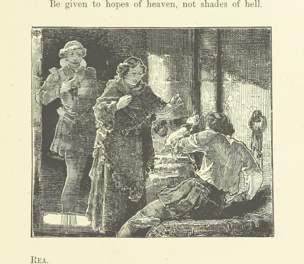 An illustration from Logroño. A metric drama in two acts ... With twenty-nine illustrations by T. Walter Wilson, 1877, leaf 53