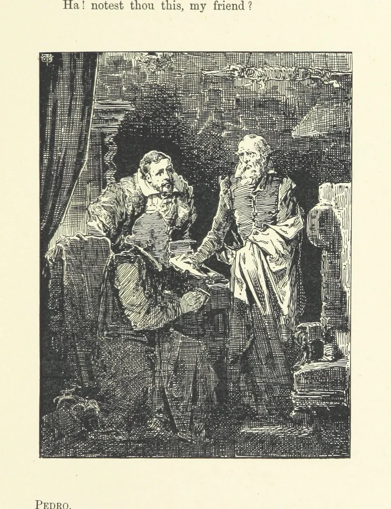 An illustration from Logroño. A metric drama in two acts ... With twenty-nine illustrations by T. Walter Wilson, 1877, leaf 81