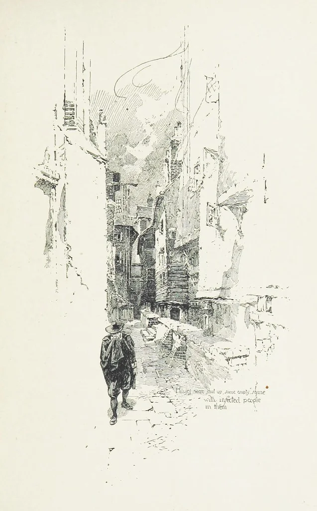 An illustration from Cherry & Violet, a tale of the Great Plague. By the author of “Mary Powell” [i.e. Anne Manning], 1897, leaf 193