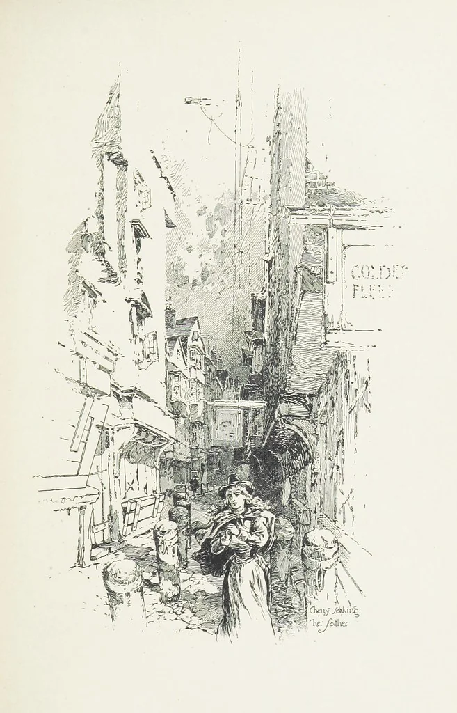 An illustration from Cherry & Violet, a tale of the Great Plague. By the author of “Mary Powell” [i.e. Anne Manning], 1897, leaf 219