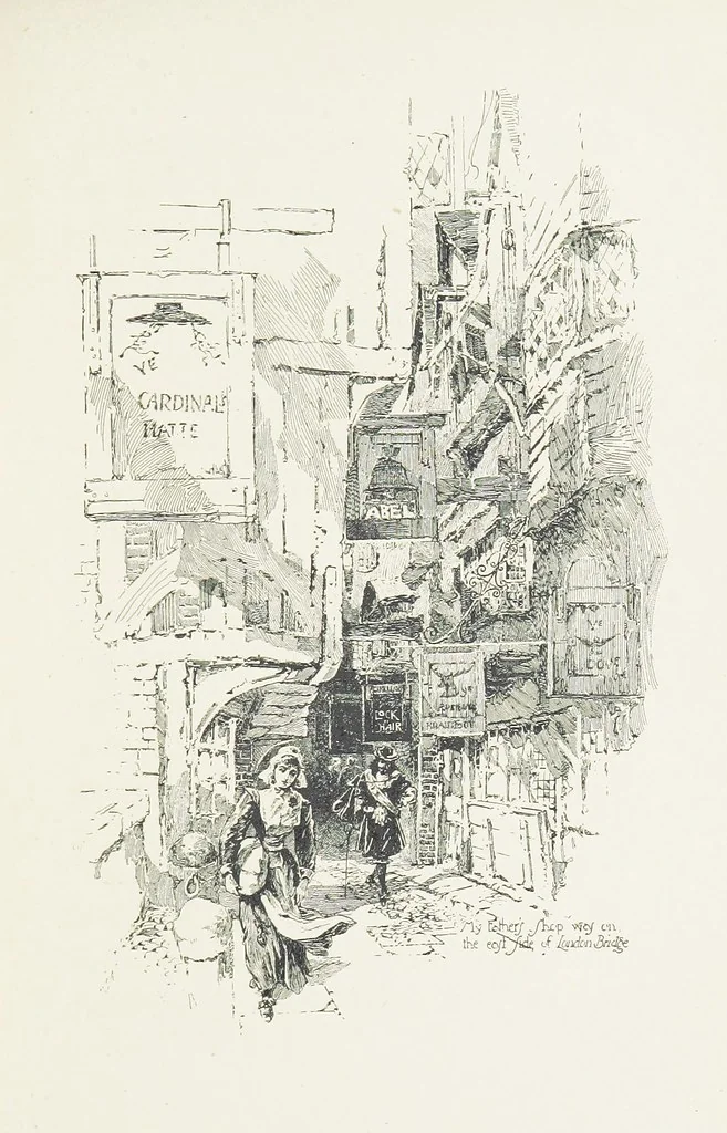 An illustration from Cherry & Violet, a tale of the Great Plague. By the author of “Mary Powell” [i.e. Anne Manning], 1897, leaf 51