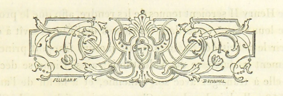An illustration from Archives du château de Chenonceau. Diane de Poitiers au Conseil du Roi. Épisode de l'histoire de Chenonceau sous François Ier et Henry II, 1532-1556 ... Publié ... avec une introduction par M. l'abbé C. Chevalier, 1866, leaf 51