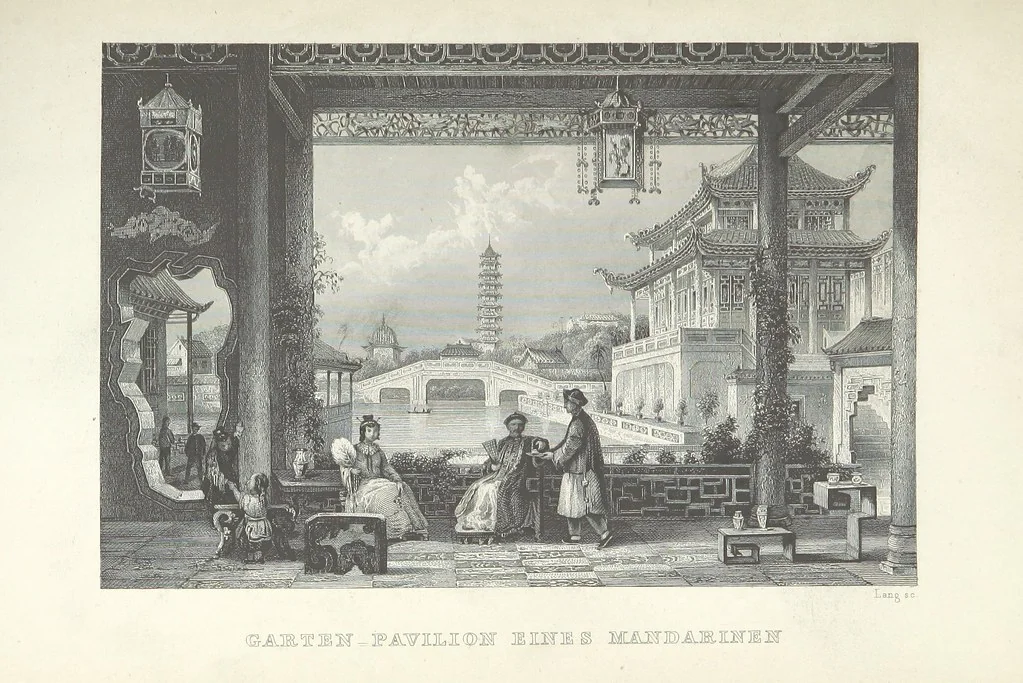 An illustration from China, historisch romantisch, malerisch. [A translation of parts of “China, in a series of views ... By Thomas Allom Esq. with historical and descriptive notes by the Rev. G. N. Wright.” With a selection from the engravings, 1843, leaf 413
