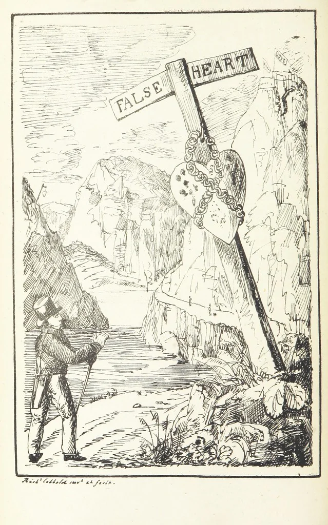 An illustration from Valentine Verses; or, Lines of truth, love, and virtue. [With plates, lithographed by the author, 1827, leaf 76