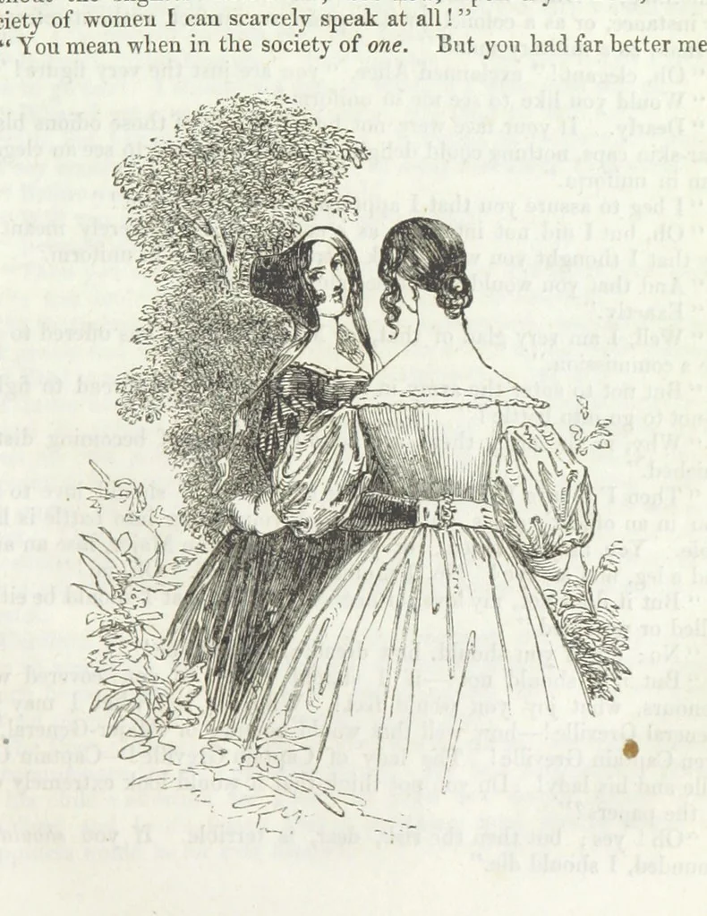 An illustration from The Sisters; or, the Fatal marriages ... Illustrated with fifty-eight engravings by Kenny Meadows and Alfred Crowquill: a portrait of the author: and twenty-two etchings on steel, by Onwhyn. Second edition, with additions, 1851, leaf 103