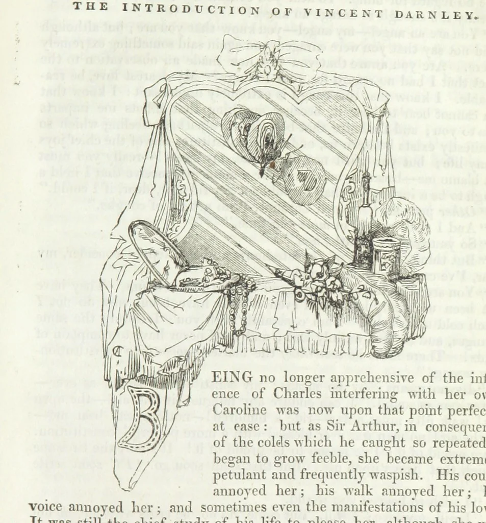 An illustration from The Sisters; or, the Fatal marriages ... Illustrated with fifty-eight engravings by Kenny Meadows and Alfred Crowquill: a portrait of the author: and twenty-two etchings on steel, by Onwhyn. Second edition, with additions, 1851, leaf 107