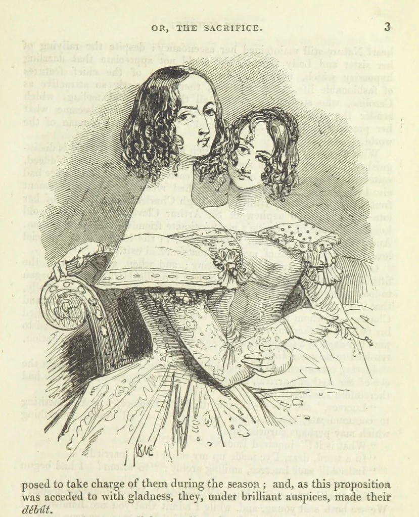 An illustration from The Sisters; or, the Fatal marriages ... Illustrated with fifty-eight engravings by Kenny Meadows and Alfred Crowquill: a portrait of the author: and twenty-two etchings on steel, by Onwhyn. Second edition, with additions, 1851, leaf 15