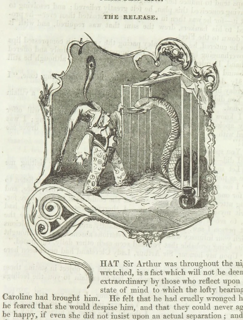 An illustration from The Sisters; or, the Fatal marriages ... Illustrated with fifty-eight engravings by Kenny Meadows and Alfred Crowquill: a portrait of the author: and twenty-two etchings on steel, by Onwhyn. Second edition, with additions, 1851, leaf 159