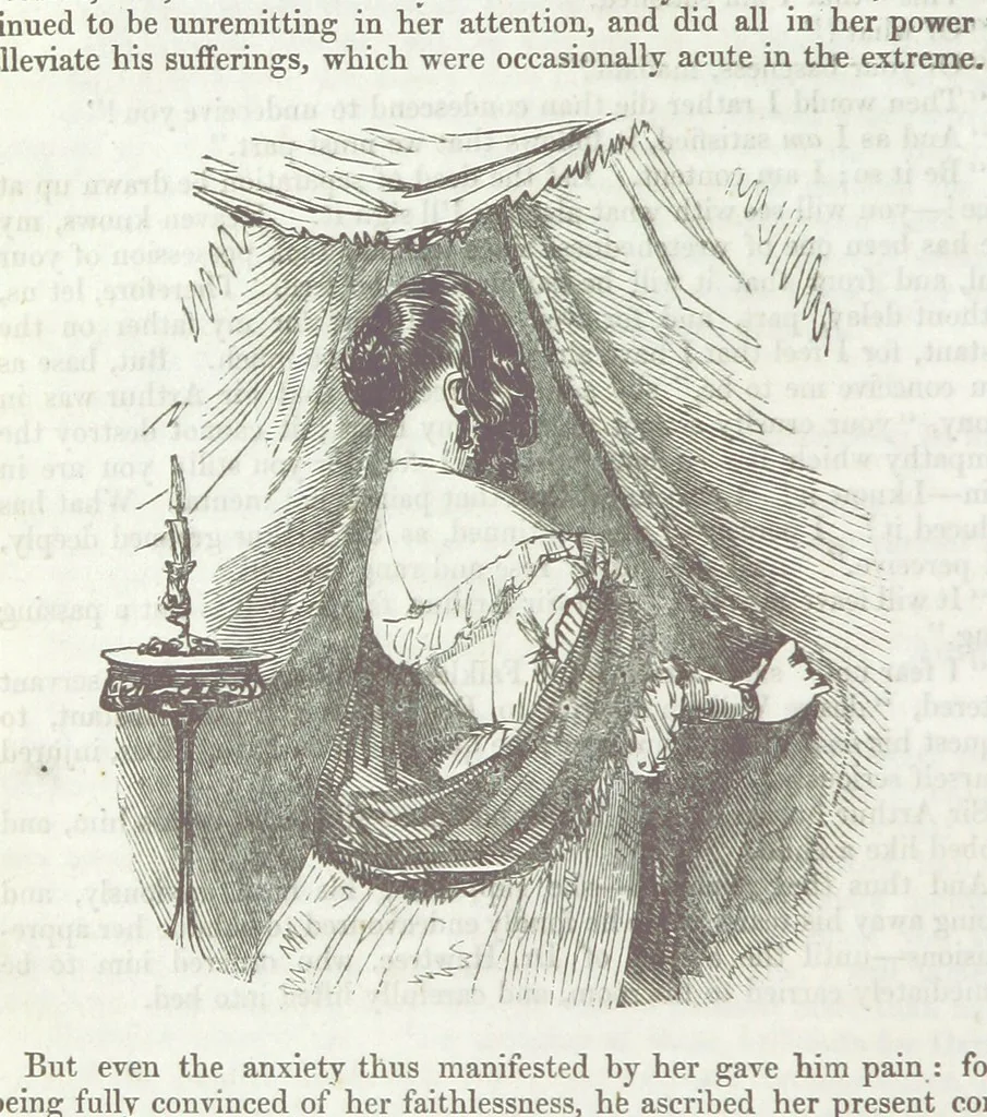 An illustration from The Sisters; or, the Fatal marriages ... Illustrated with fifty-eight engravings by Kenny Meadows and Alfred Crowquill: a portrait of the author: and twenty-two etchings on steel, by Onwhyn. Second edition, with additions, 1851, leaf 182