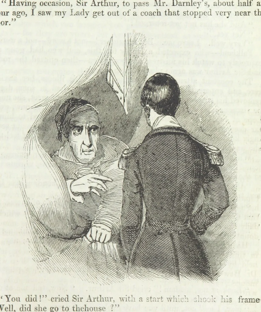 An illustration from The Sisters; or, the Fatal marriages ... Illustrated with fifty-eight engravings by Kenny Meadows and Alfred Crowquill: a portrait of the author: and twenty-two etchings on steel, by Onwhyn. Second edition, with additions, 1851, leaf 209