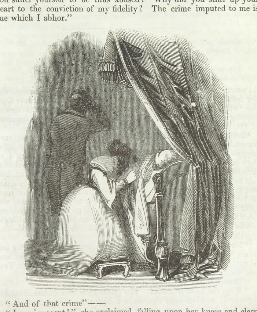 An illustration from The Sisters; or, the Fatal marriages ... Illustrated with fifty-eight engravings by Kenny Meadows and Alfred Crowquill: a portrait of the author: and twenty-two etchings on steel, by Onwhyn. Second edition, with additions, 1851, leaf 221