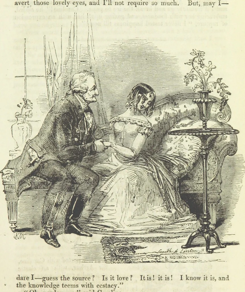 An illustration from The Sisters; or, the Fatal marriages ... Illustrated with fifty-eight engravings by Kenny Meadows and Alfred Crowquill: a portrait of the author: and twenty-two etchings on steel, by Onwhyn. Second edition, with additions, 1851, leaf 27